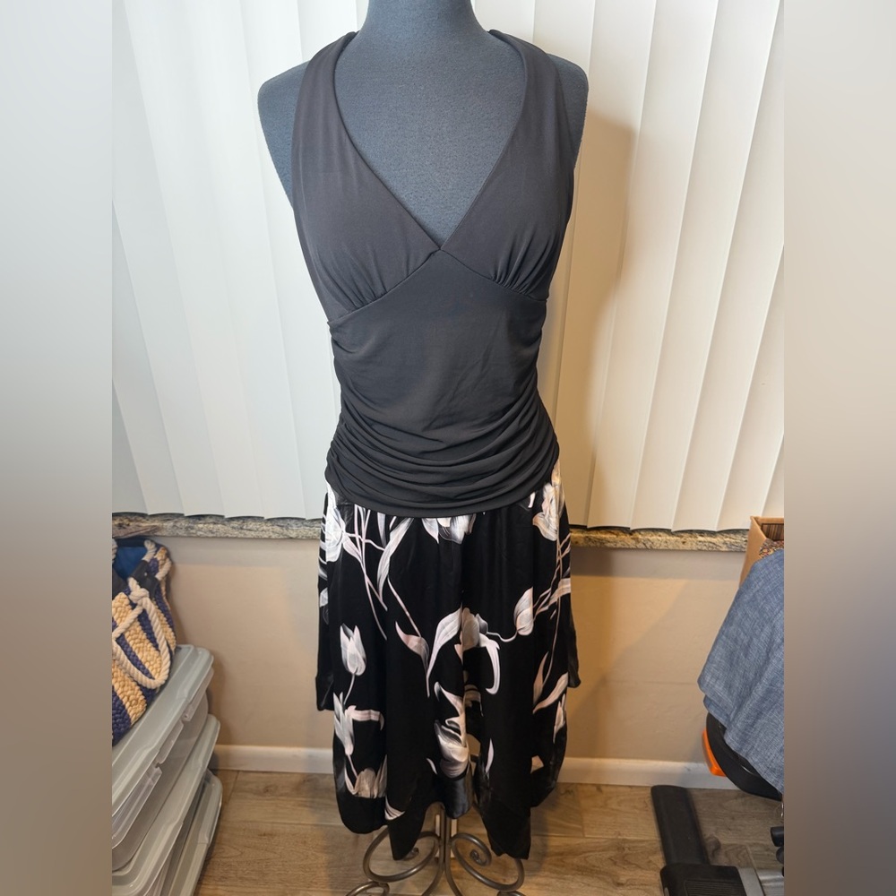 Charlotte Russe Black Halter White Floral Handkerchief Sexy Dress Size Large